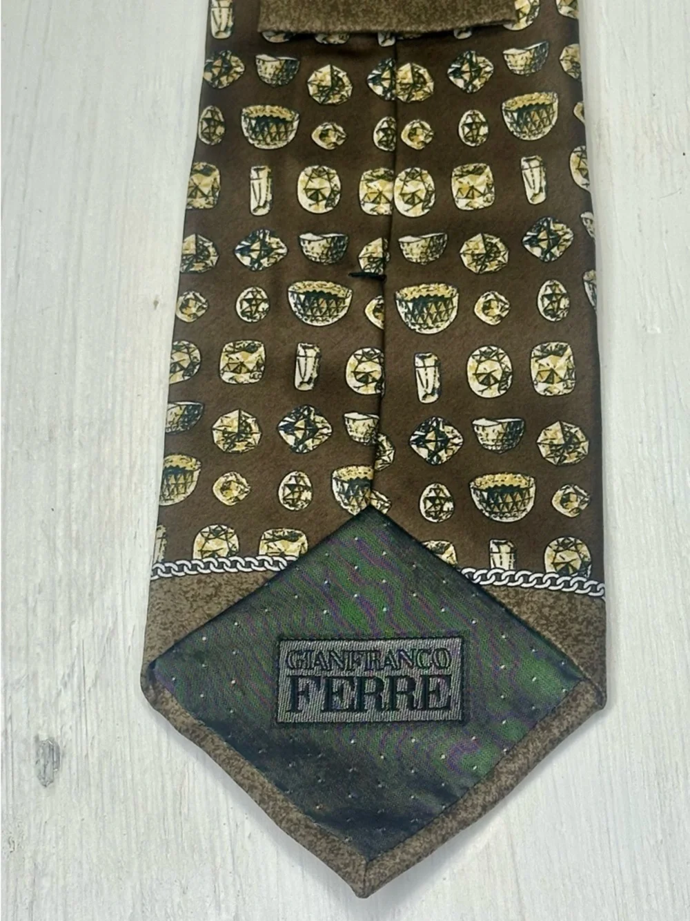 Gianfranco Ferre 90’s Vintage Silk Tie Brown Gold Old Money Italy LuxuryDesigner